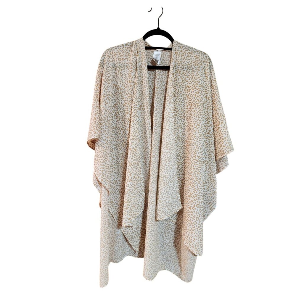 Leopard Print Lightweight Kimono Cardigan One Size Polyester/Spandex Womens Open